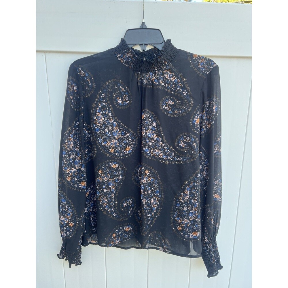 BLUSH NOIR Women's Open Back High Neck Top Long Sleeve Paisley